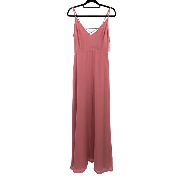 BB Dakota RSVP Blush Pink Spaghetti Strap Lace Up Back Side Zip Long Dress READ - Picture 1 of 10